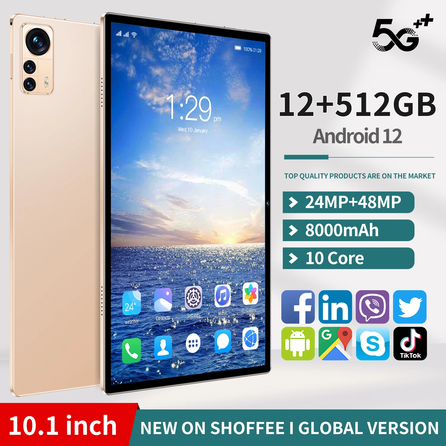 

Планшет на Android 10,1, восемь ядер, экран 12,0 дюйма, 12 Гб + 512 Гб
