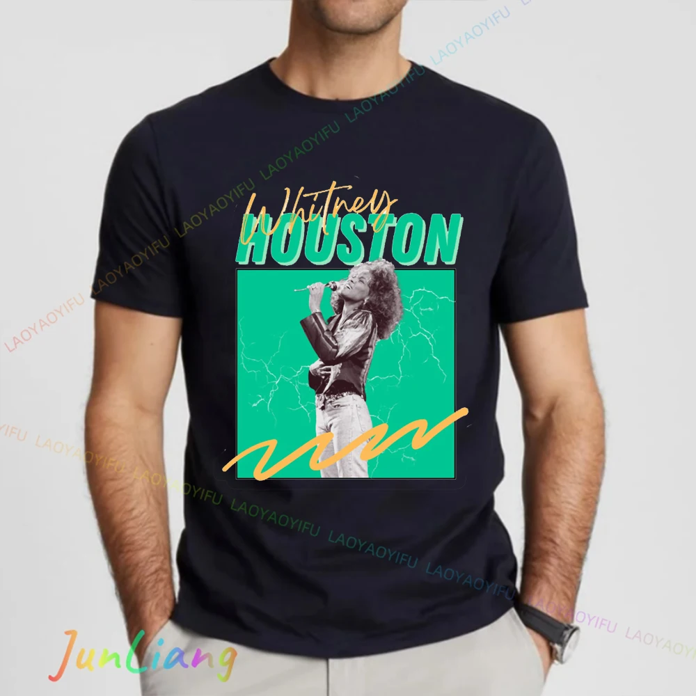 Комфортная дышащая одежда с короткими рукавами и принтом Whitney Houston 100% хлопок