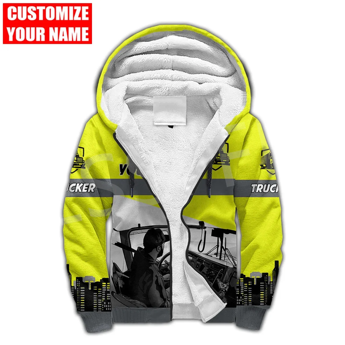 Custom Name Truck Operator Cosplay Trucker Driver Worker Tattoo Harajuku Autumn Winter Thicker Overcoat Fleece Hoodies Jacket X2