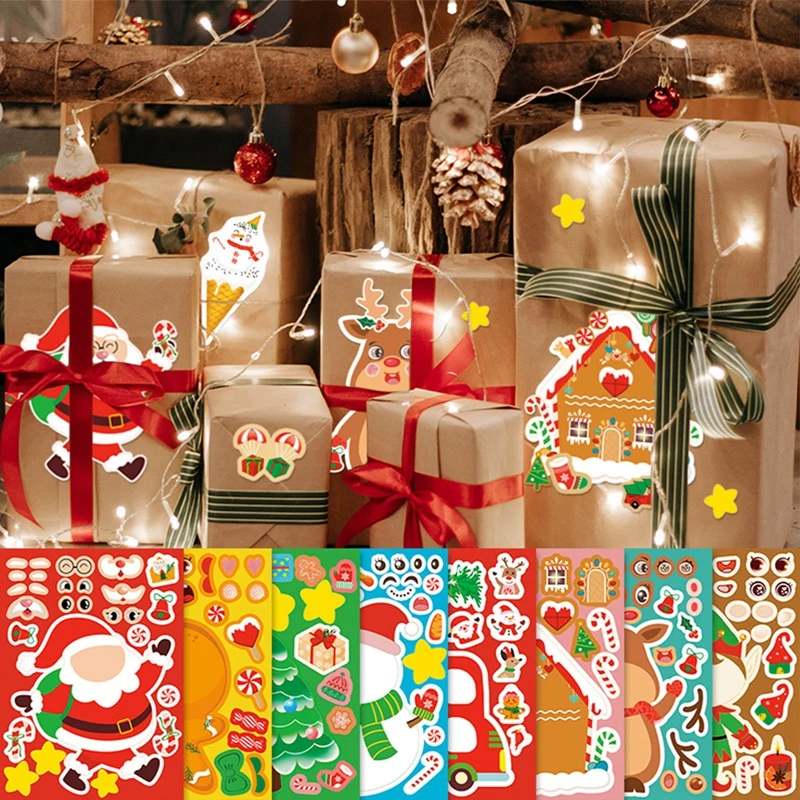 

8pcs Kids DIY Stickers Classic Christmas Tree Santa Sticker Party Toys Boys Girls Gift