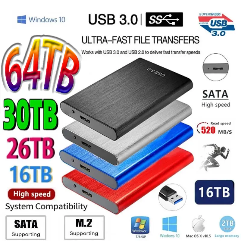 

2022 New Portable 1TB 2TB 4TB 6TB 16TB External Hard Drive Type-C USB 3.1 High Speed 8TB External Storage Hard Disks For Laptops
