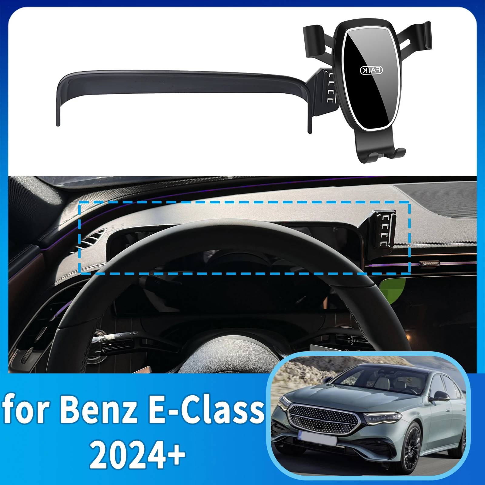 Фото Подходит для Mercedes-Benz E-Class 2024, 2025 E Class W214 ​ ​   Автомобильный держатель телефона, кронштейн для крепления экрана приборной панели, простая установка №1