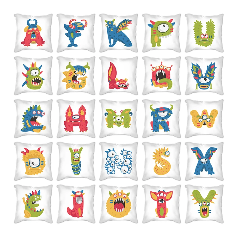 

Cushion cover Pillow Case Cartoon monster alphabet Home Decorative pillows for sofa Pillow Cover Throw 45*45cm Funda Cojin