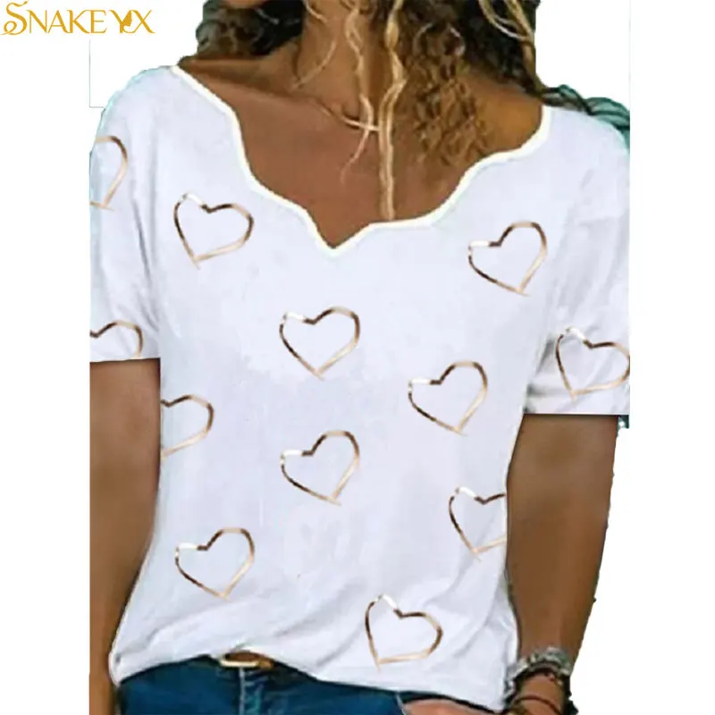 

Women's T-shirt 2021 Love Printed Cute Short Sleeve Creativity Irregular Neck Loose Summer Soft and Thin Lightweight