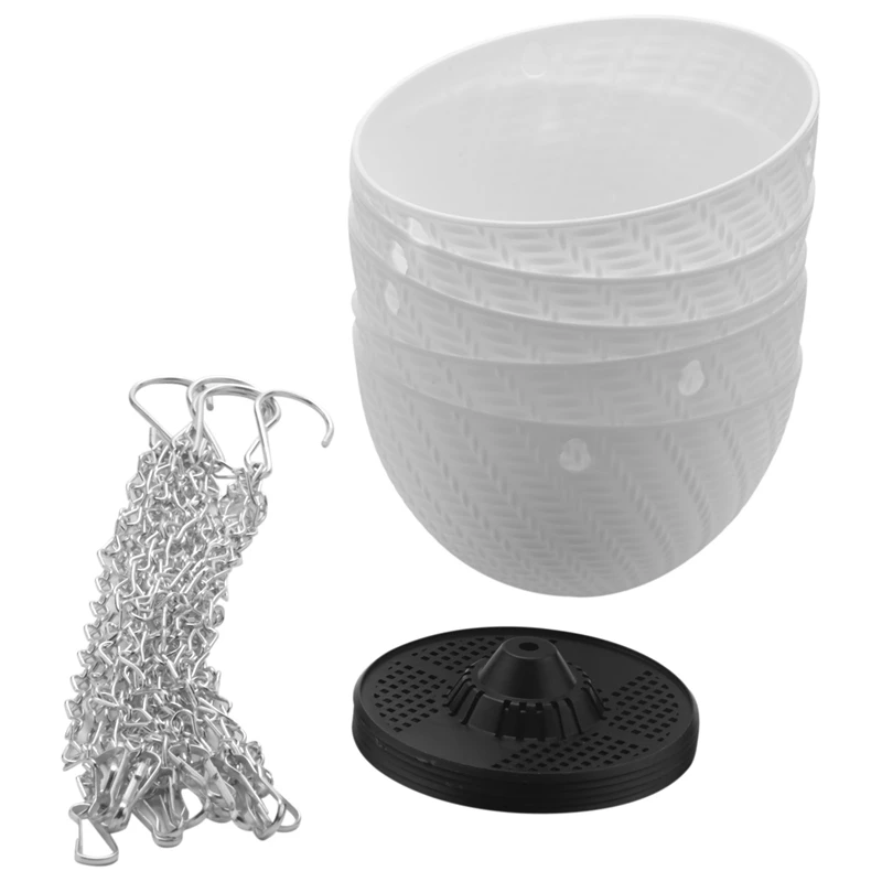 Круглая пластиковая подвесная корзина для цветов, горшок для украшения сада, цепочка для растений, декоративные подвесные цветочные горшки (белые), 5 шт., 16 х10 см