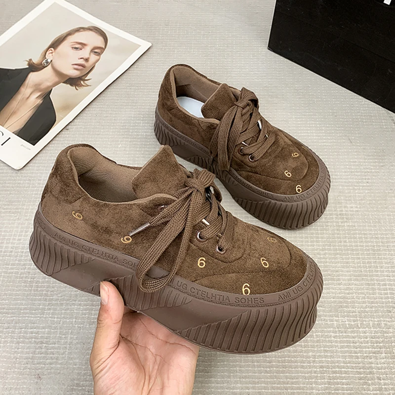 

Sport Platform Sneakers Women Winter New Casual Running Round Toe Cotton Boots Walking Flats Lace Up Suede Zapatos Para Mujer