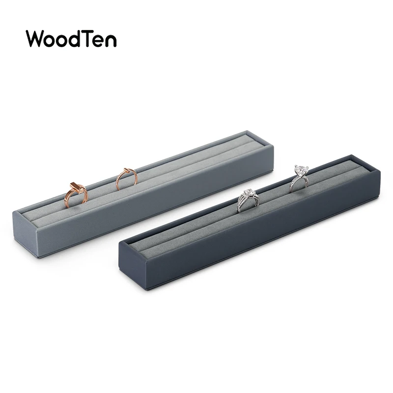 

WoodTen Rectangle Jewelry Display Stand for Ring Jewelry Ornament with PU Leather Microfiber for Women and Men