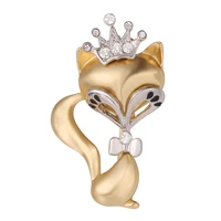 collare crown fox brooches for women goldblack color wholesale crystal rhinestone jewelry cute animal pins and brooches b908