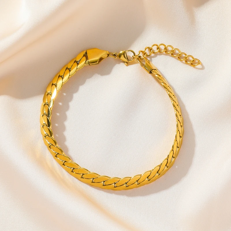 GANEMLY 316L плоская цепь из нержавеющей стали ожерелье браслет набор для женщин Мода