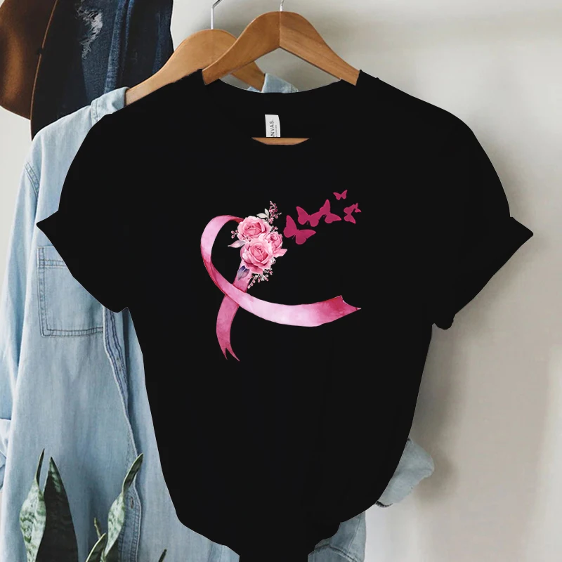 

Breast Cancer T-shirt Retro Butterfly Graphic T Shirts Ulzzang Hip Hop Streetwear Grunge 2000s Cltohes for Women Y2k Tops 2023