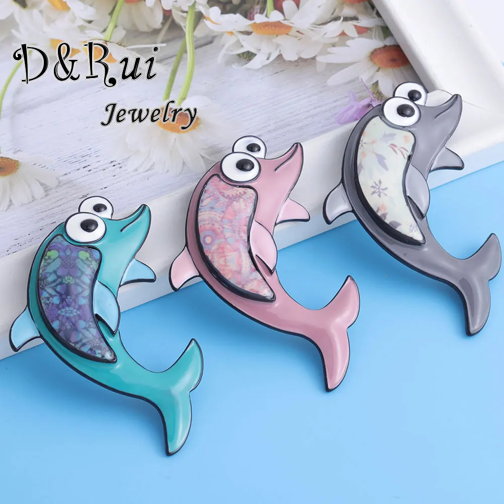 

D&Rui Cute Enamel Jumping Dolphin Brooches Woman Lovely Sea Fish Brooch Pin For Women Winter Coat Accessories Party Dress Pins