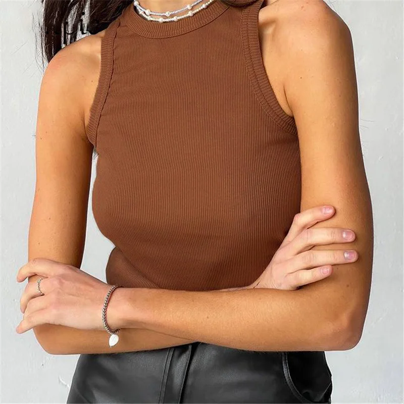 

Auburn Summer Woman Shirts Tank Tops Women Casual Vest Off Shoulder Women's Tank Top Ribbed Knitted Tops Neck Tank Top Women Y2k