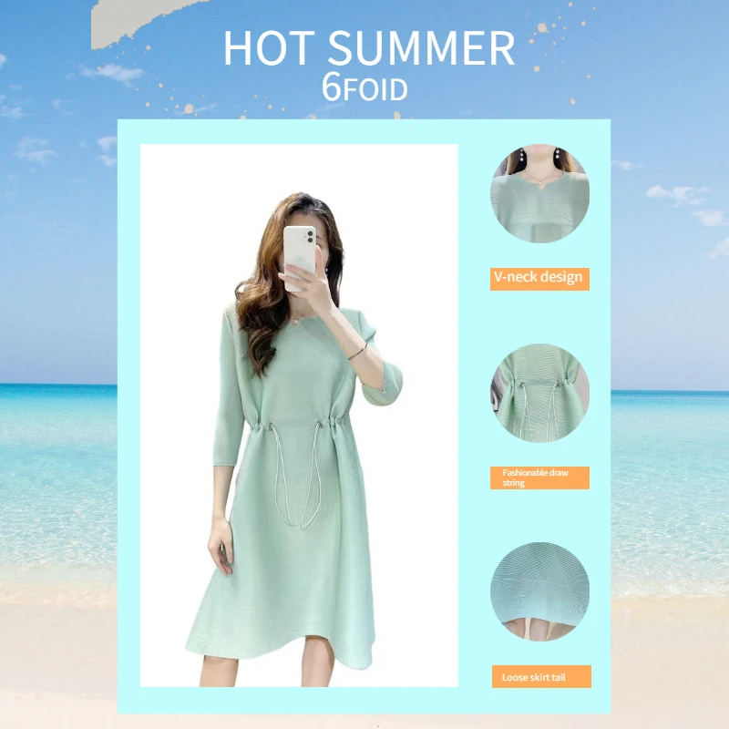 Платье миди женское Плиссированное на шнуровке свободное элегантное