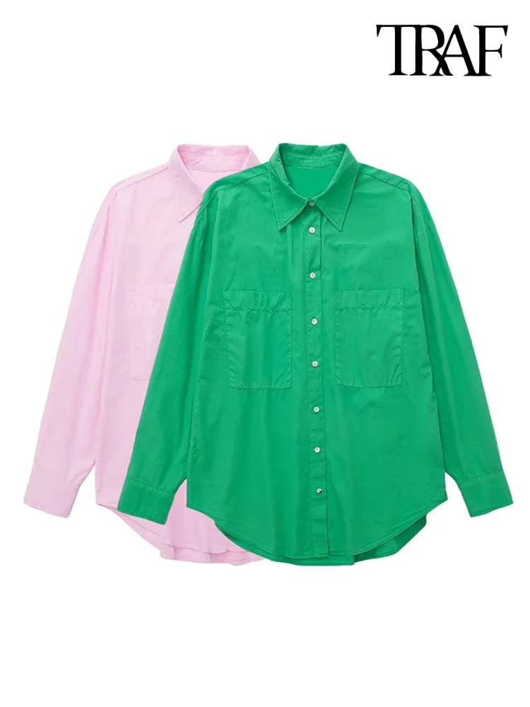 

Модная женская Свободная блузка TRAF в винтажном стиле с длинными рукавами и накладными карманами, женские блузки, шикарные топы