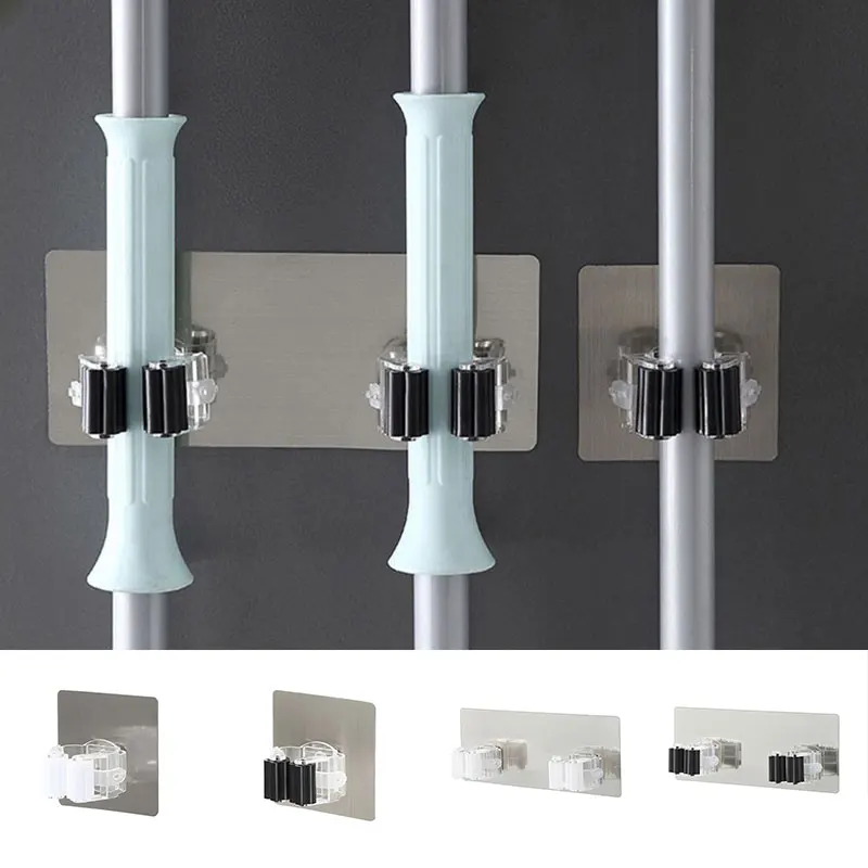 

1pcs Adhesive Hooks Wall Mounted Mop Organizer Holder RackBrush Broom Hanger Hook Kitchen Bathroom Strong Hooks Mop Clip