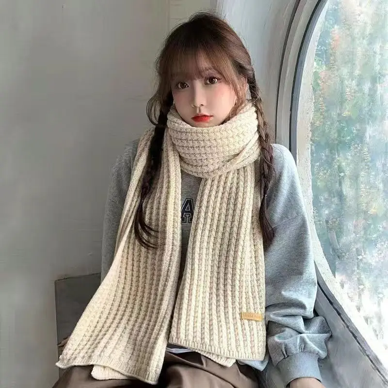 

Korean Scarf Female Warm Scarf for Winter Wild Knitting Bib Male Muffler Scarves Ladies Tourism Solid Long Couple Scarves