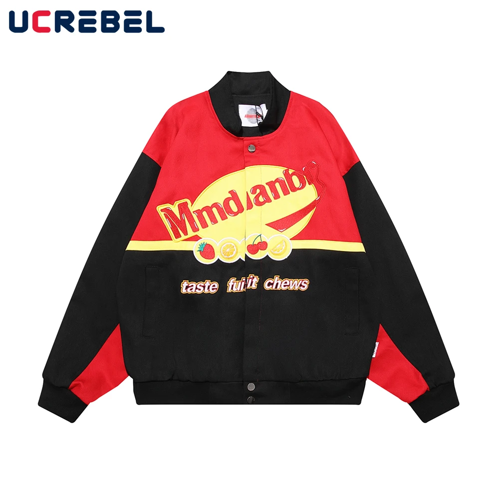 

Vibe Style Contrast Paneled Baseball Uniform Mens Autumn Winter Casual Letter Embroidery Stand Collar Jacket Outerwear