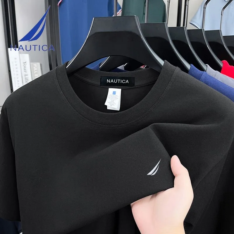 Фото 2026Brand NAUTICA, новая летняя футболка с короткими рукавами, мужская модная повседневная свободная футболка с круглым вырезом и короткими рукавами №5