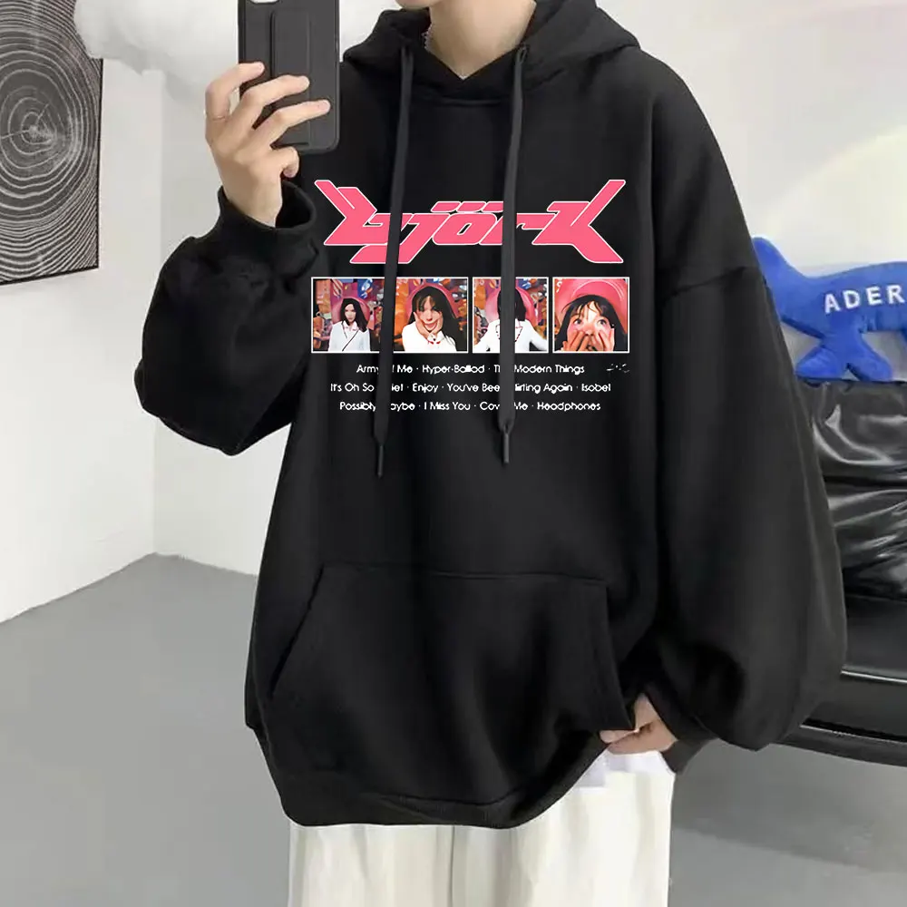 

90s Vintage Bjork Music Album Print Classic Hooded Sweatshirts Men Women Trend Streetwear Hip Hop Y2k Style Vintage Pullover