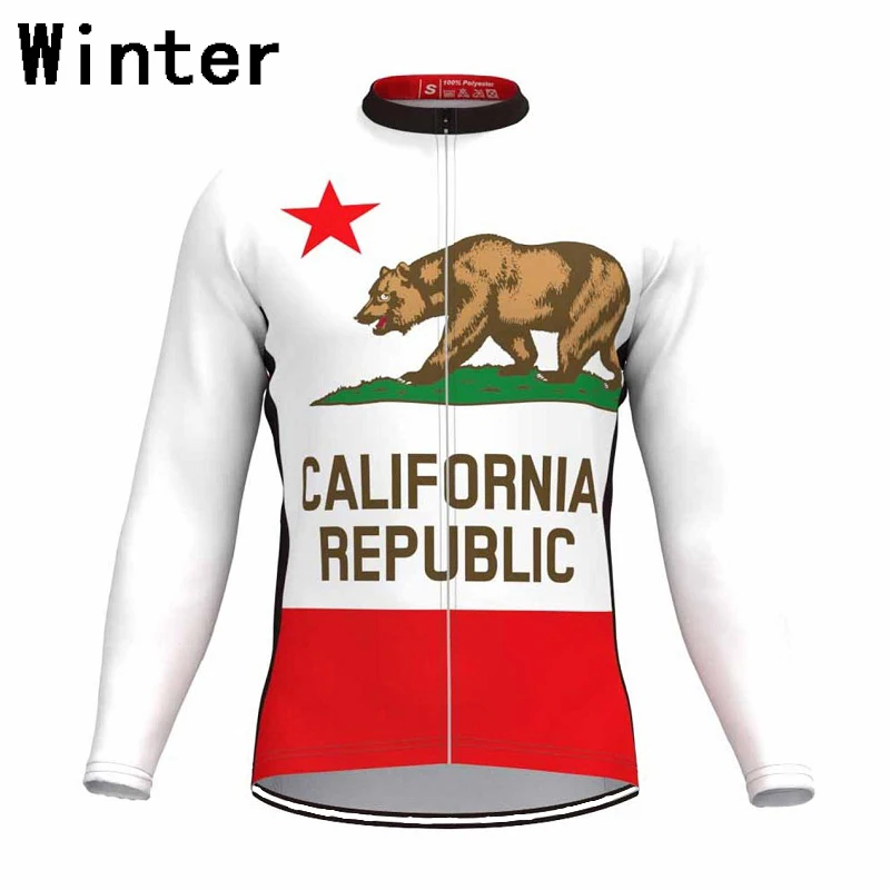 

2022 Winter Thermal Fleece California Republic Long Sleeve Cycling Jersey