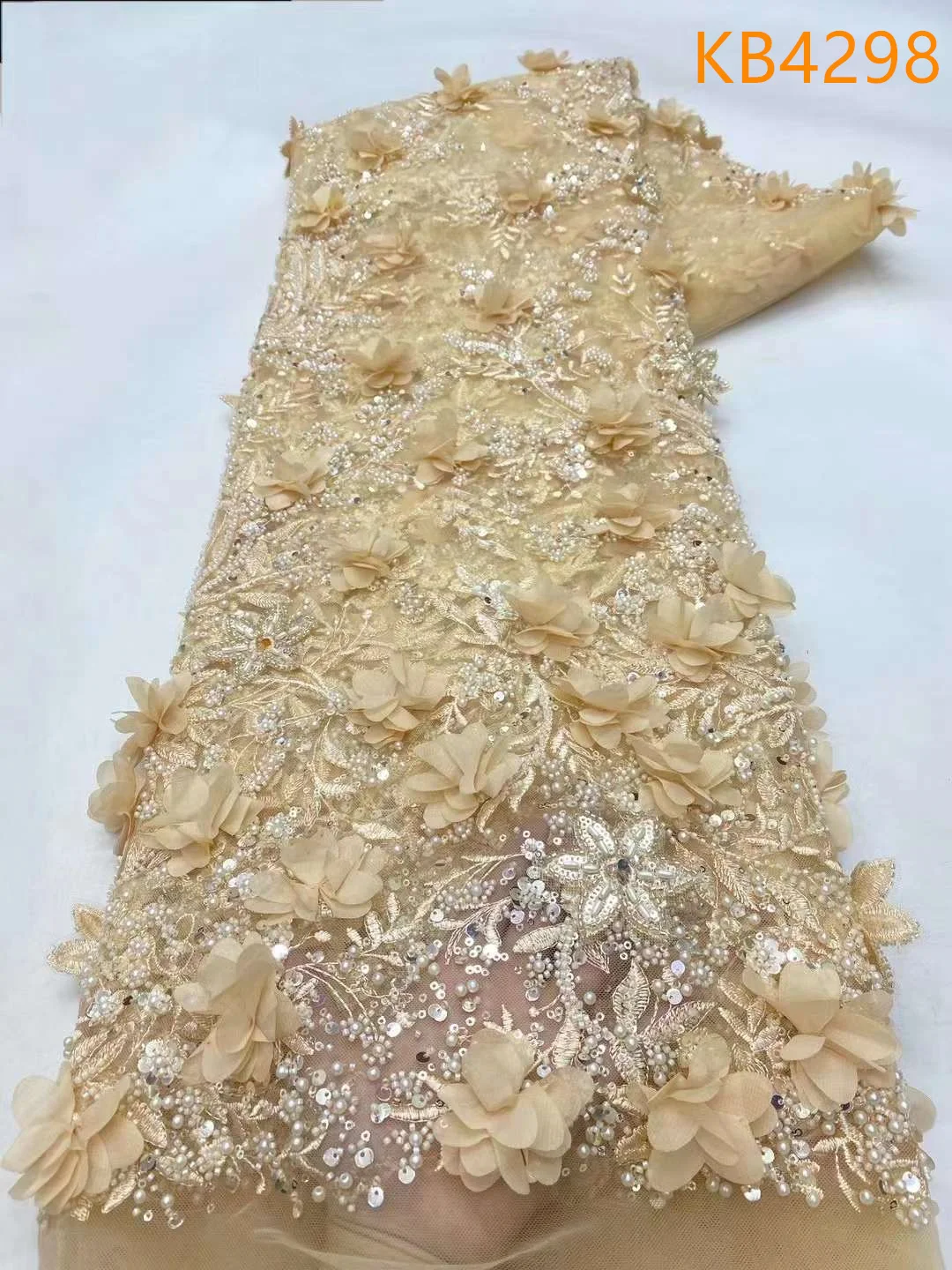 Кружевная ткань с зелеными блестками Новые африканские ткани 2024 белый тюль 3D