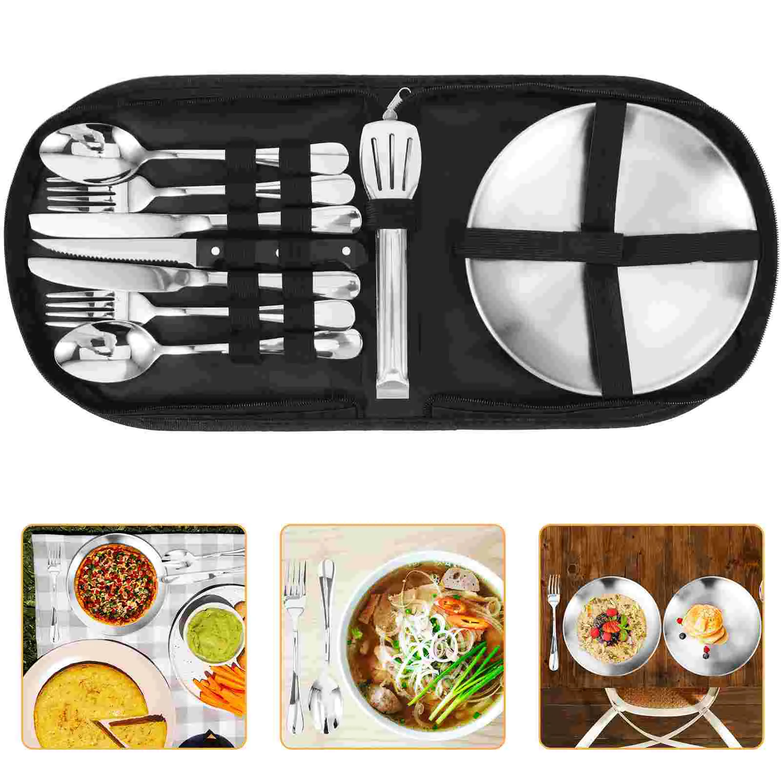 

Outdoor Tableware Set Camping Flatware Storage Bag Cutlery Serving Utensils Kitchen Accessories Grilling