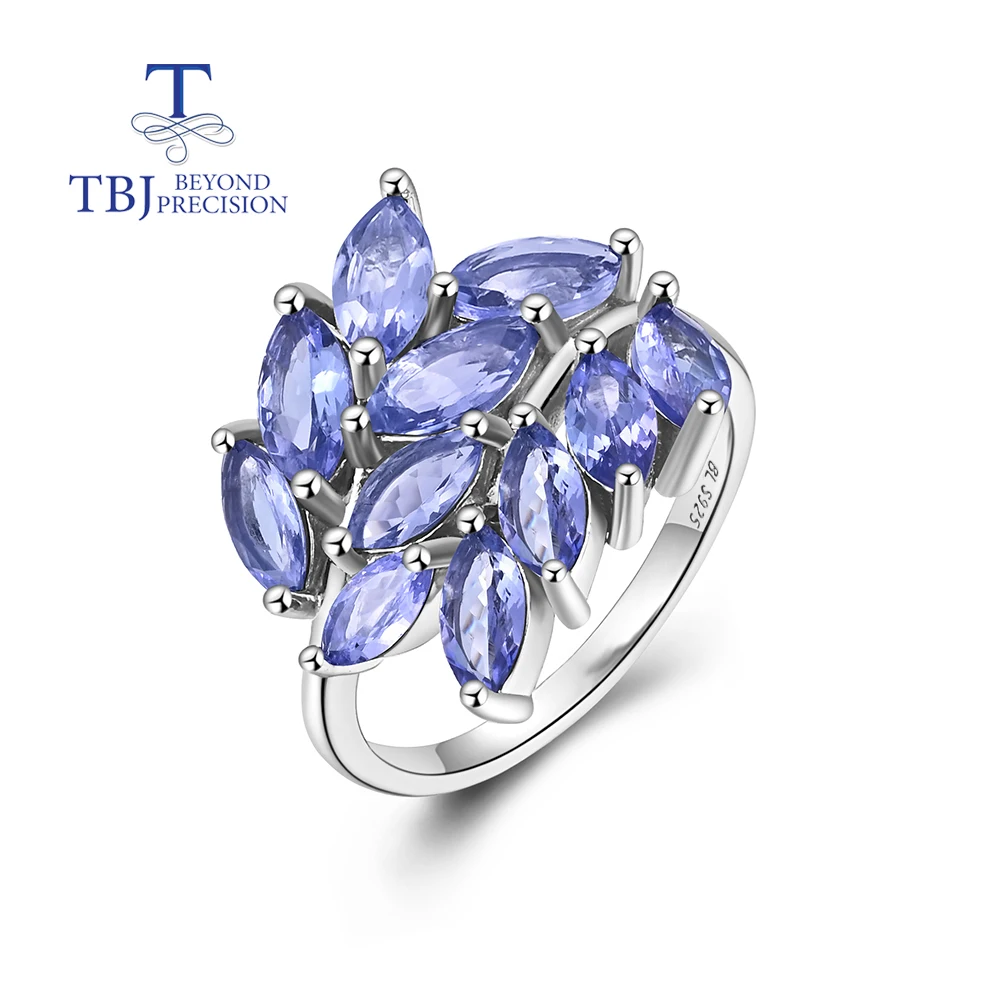 Легкое роскошное кольцо с натуральным синим танзанитом для женщин серебро 925