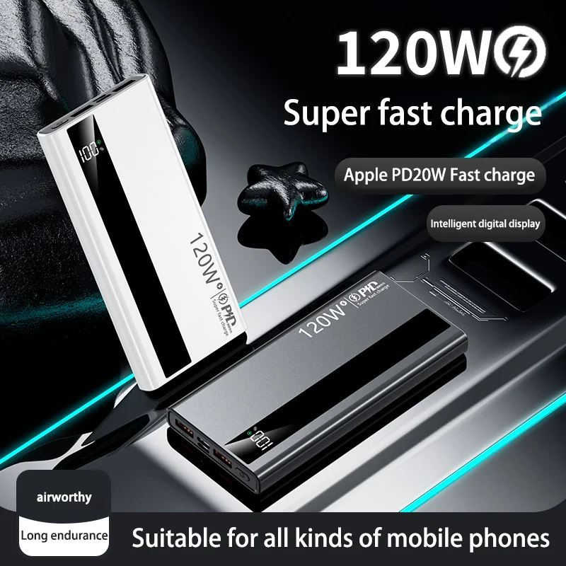 Фото Power Bank со сверхбыстрой зарядкой мощностью 120 Вт 200000 Портативный внешний аккумулятор сверхбольшой емкости мАч со светодиодным цифровым дисплеем для Samsung Xiaomi №3