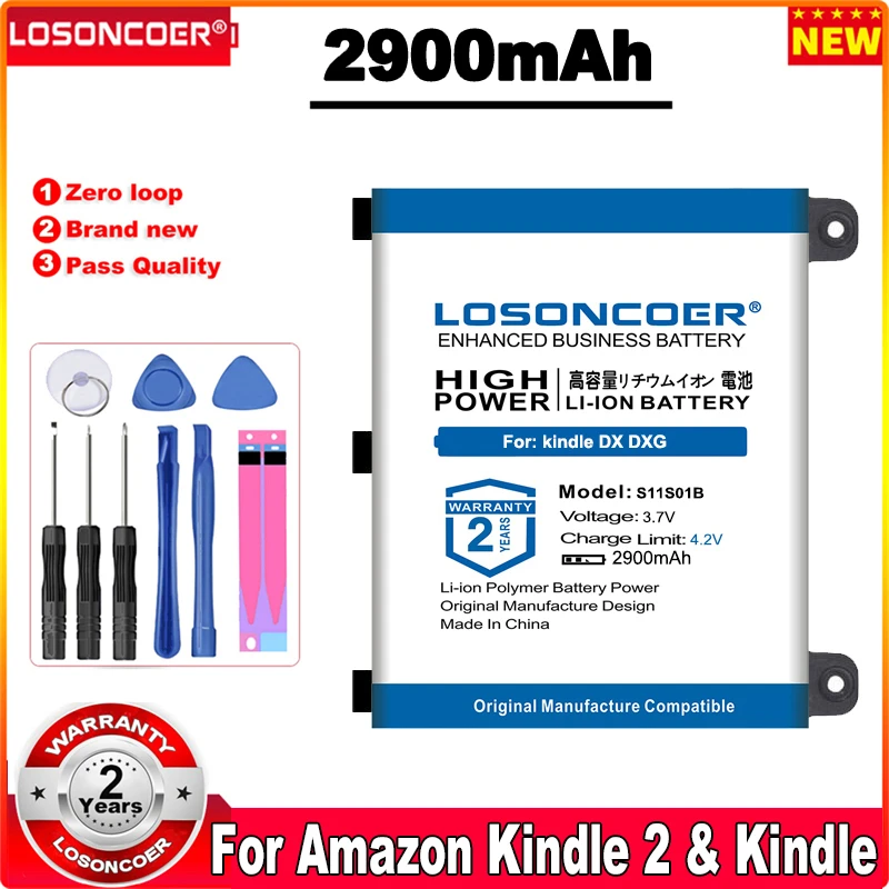 

LOSONCOER 2900mAh S11S01B Battery For Amazon kindle 2 DX DXG S11S01A 170-1012-00 B003B0A294563B74 D00701 D00611 D00511 D00801