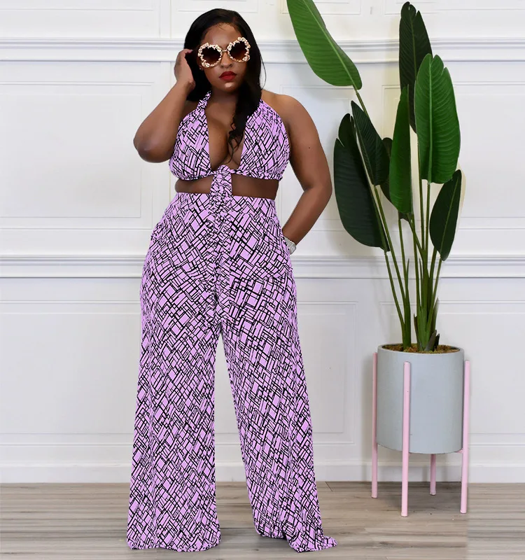 

Женский праздничный костюм, элегантный пляжный комплект из двух предметов, топ с бюстгальтером на завязках и брюки с широкими штанинами, по...