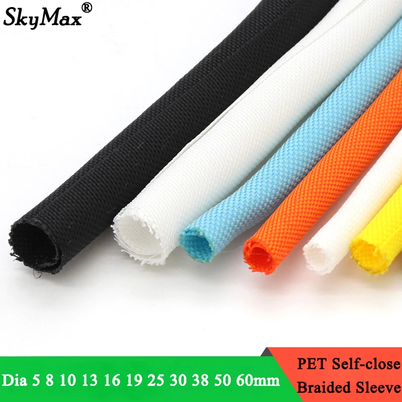 

1/5M PET Self Closing Expandable Braided Sleeve Dia 5 8 10 13 16 19 25 30 mm Cable Protector Harness Nylon Wire Wrap
