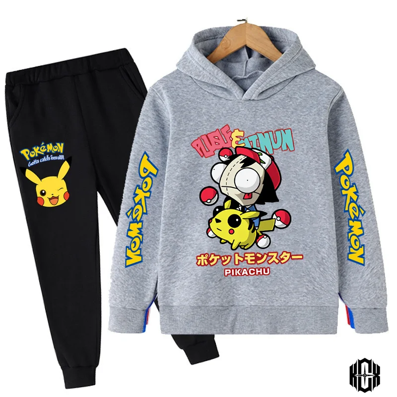 

Pikachu Girls Sweatshirt Pant Suit Coat Casual Kids Boys Long Sleeve Pokemon Clothes Kawaii Hoodies Children Pullover Sportswear