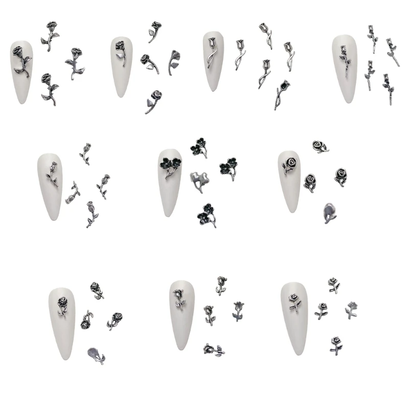 

3D Rose Art Manicure Metal Alloy Flower Decoration for Girls Women