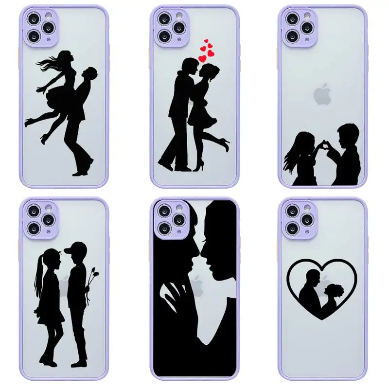 

Cute Funny Couple Phone Case For iphone 13 12 11 Pro Max Mini XS 8 7 Plus X SE 2020 XR Light purple Matte Transparent Cover
