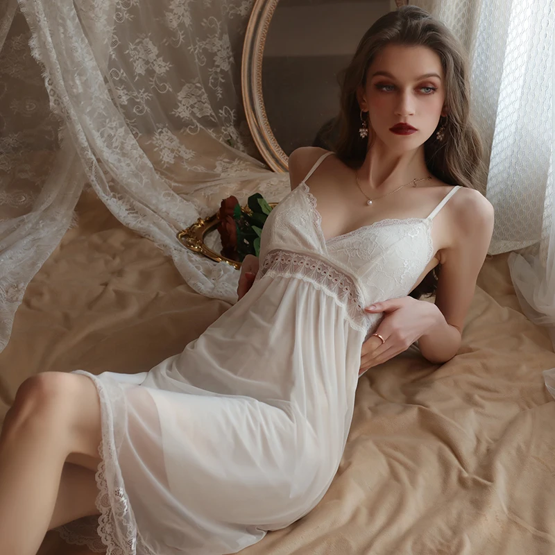 Sexy Mousse 2022 Women Sexy Nightdress Deep V Perspective Temptation Suspenders Robe Solid Color Women's Home Clothes Suit