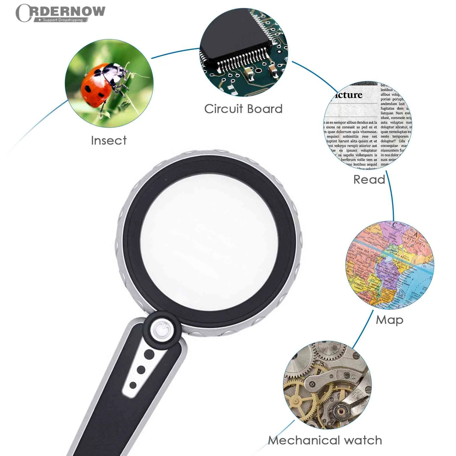 

30X HD Handheld Magnifier 3 Lighting Modes 12 LED Magnifier Loupe Optical Lens Magnifying Glass Loupe High Power for Repair Coin