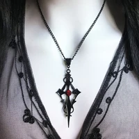 black pointed cross vampire necklace gothic jewelry micro inlaid red crystal dagger cross pendant womens jewelry gift