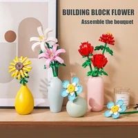 creative rose building blocks flowers diy home decoration potted bouquet model bricks childrens assembled toys holiday gifts