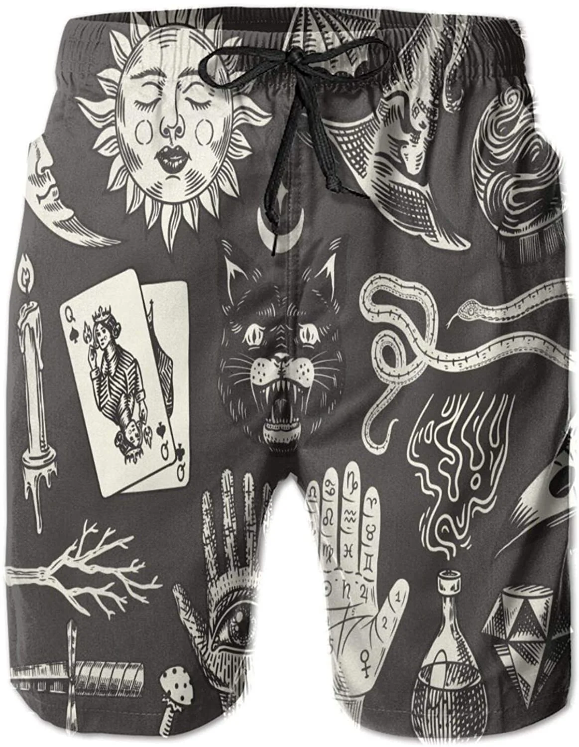 

Summer Casual Skull Cat Moon Gothic Men'S Water Sports Beach Board Shorts Pants For Adult Mens Youth