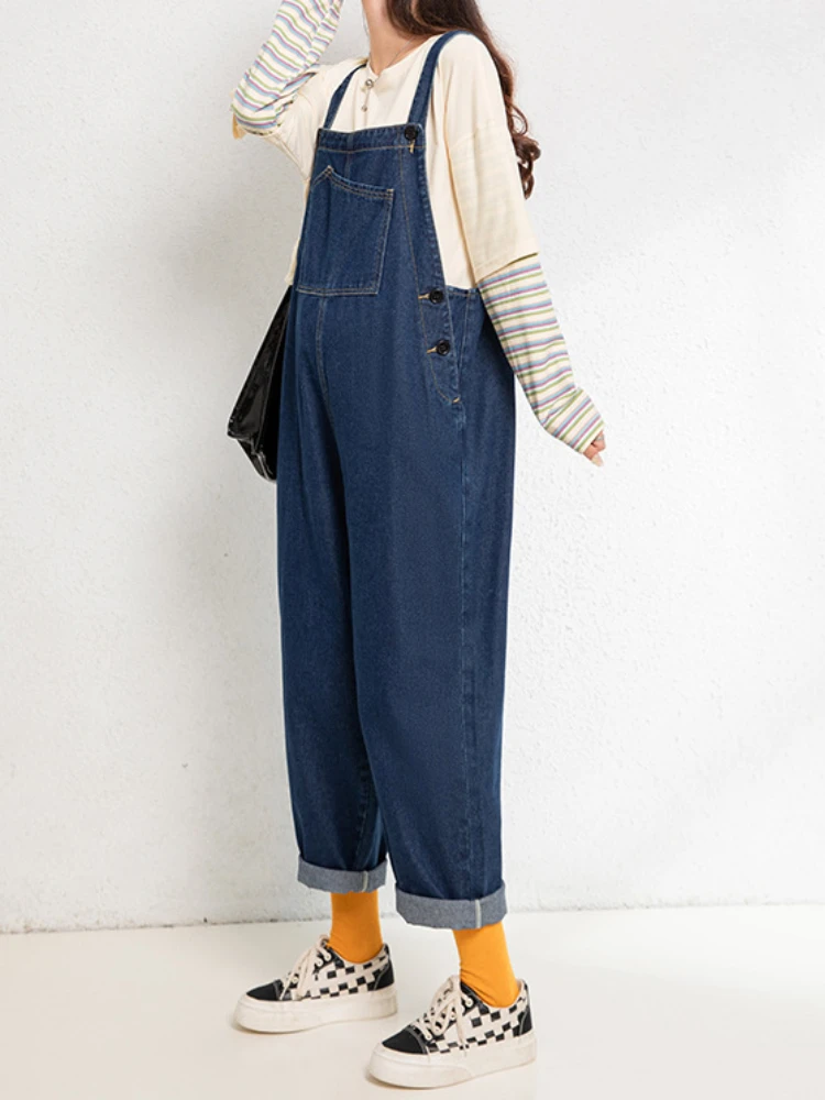 Suspenders Pants Loose Pocket Overalls Maternity Denim Jeans Pregnant Women Casual Fashion Shoulder Straps Trousers Mother-to-be