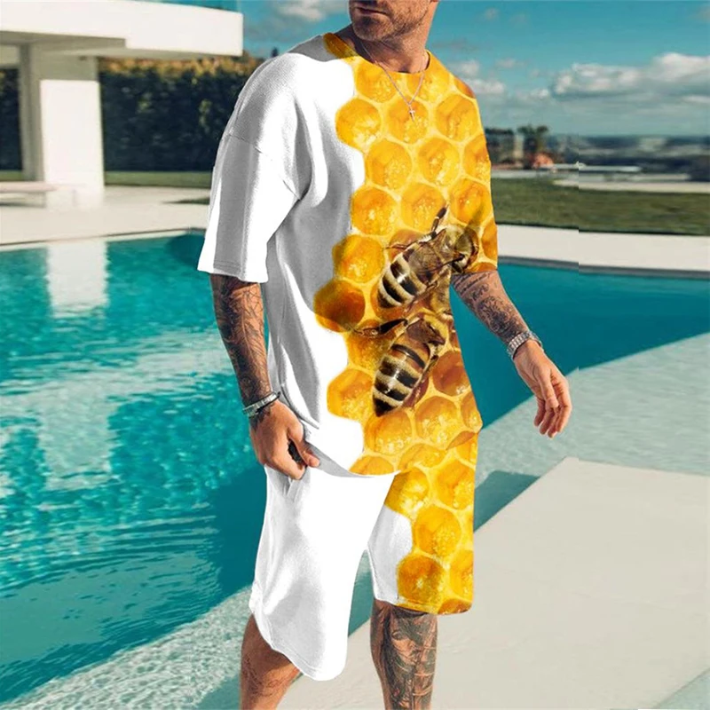 

Men's Clothing 3D T Shirt Set Large Size Causal O-neck Tops Tees Oversized Shorts 2-piece Sportswear Sweatshirt Tracksuit Man