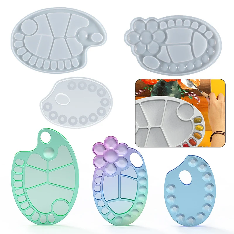 

Drawing Color Palette Silicone Molds Polymer Clay Plaster Hand Painting Plate Mould for Resin Casting Craft Diy Supplies Tool