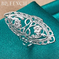 blueench 925 sterling silver bustling wide face hollow ring for women proposal wedding party fashion jewelry