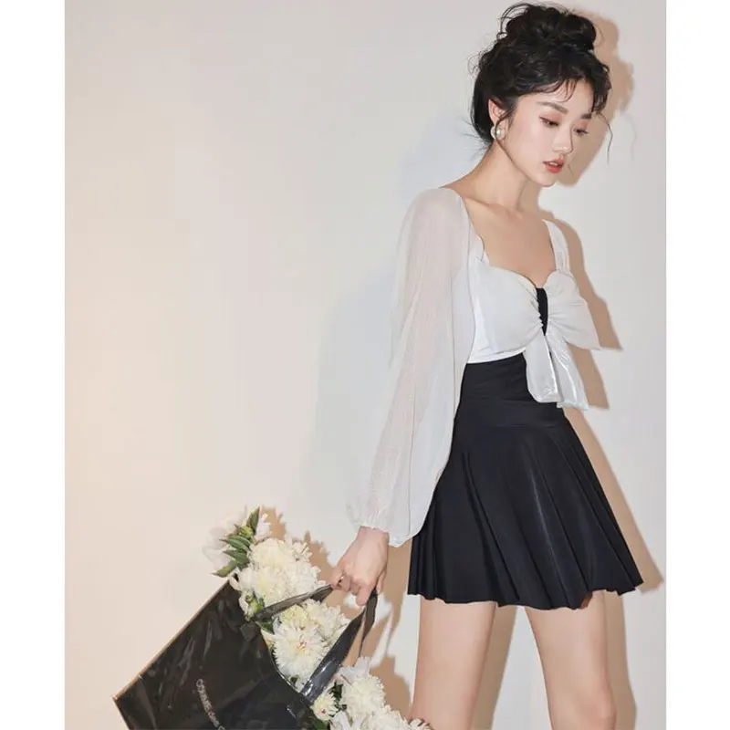 Купальник женский летний сплошной с длинным рукавом закрывающий живот - купить