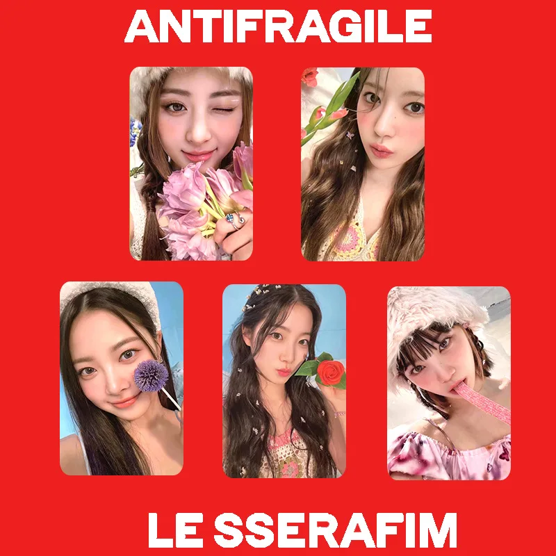 

5PCS KPOP LE SSERAFIM Album ANTIFRAGILE Photocard Doube-Sided LOMO Cards Sakura Kuzhha ChaeWon YunJin LESSERAFIM Fans Gifts