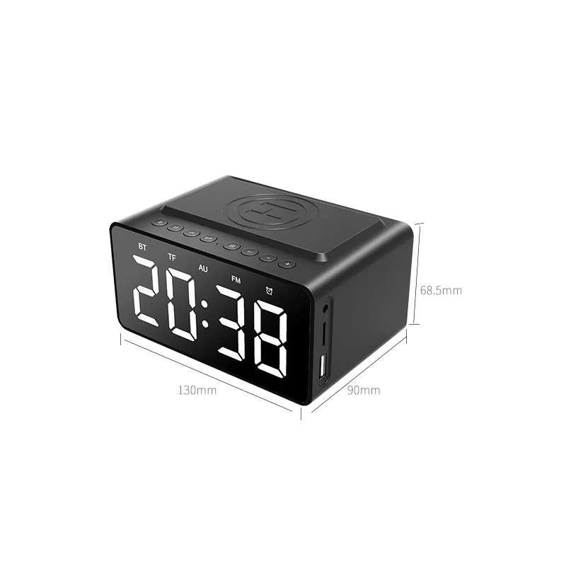 Bluetooth Speaker Clocks Upgraded HD Mirror LED Digital Alarm Clock FM Radio with USB Charger Wireless QI Charging Desktop |