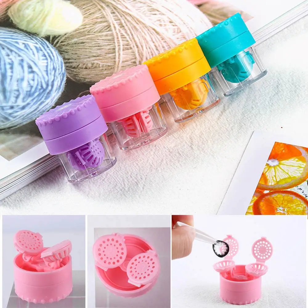

2Pcs Cute Contact Lens Cleaner Case Box Manual Rotation Type Plastic Container Storage Holder Portable Lenses Cleaning Tools Set