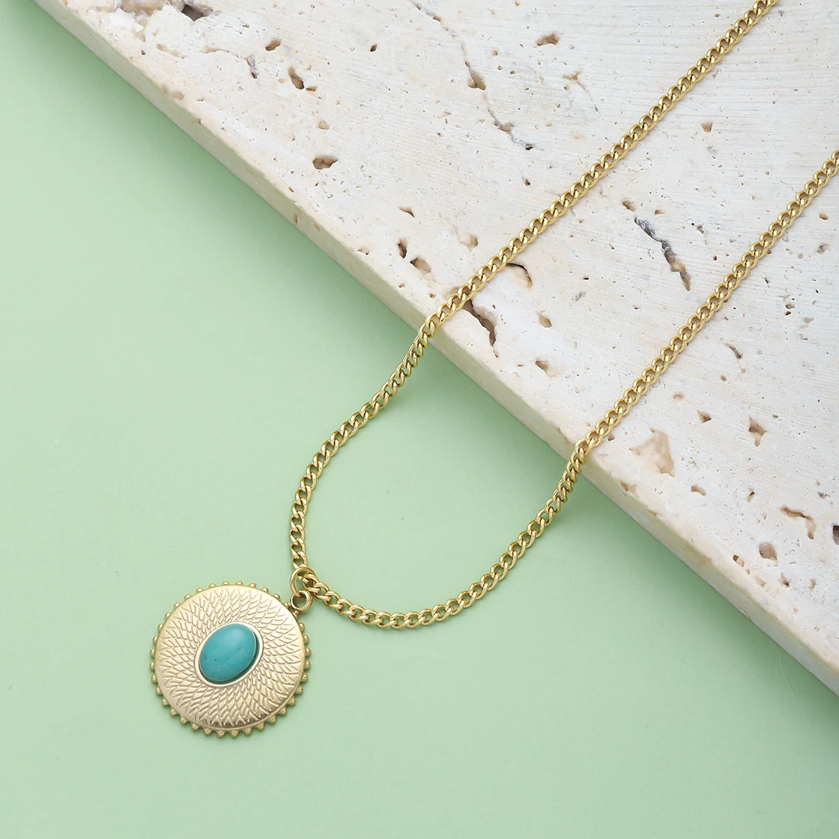 

GD французский стиль 18k позолоченный Титановый стальной Подсолнух полый геометрические формы, кулон, ожерелье 316L нержавеющая сталь Агат для ...