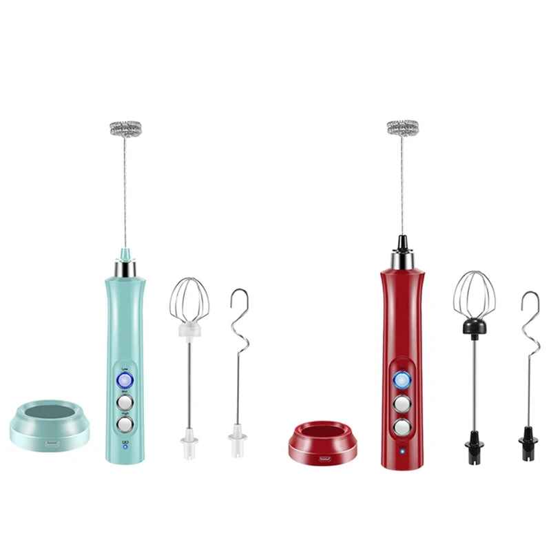 

2Set Milk Frother, Rechargeable Milk Frother Electric 3 Speeds Milk Frother Handheld For Coffee, Chocolate,Blue & Red