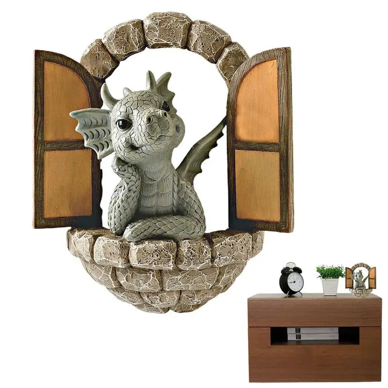 

Little Dragon Dinosaur Meditation Reading Book Sculpture Figure Garden Home Decor Resin Ornament